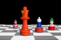 Chess made from flags of China, Russia, Iran and North Korea Royalty Free Stock Photo