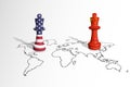 Chess made from USA and China flags on a world map Royalty Free Stock Photo