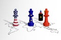 Chess made from USA, EU, Russia and China flags on a world map Royalty Free Stock Photo