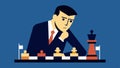 Chess Master An individual studying a chessboard with tactical expressions and pieces resembling people highlighting Royalty Free Stock Photo