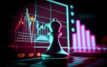 Chess on a Neon board with Stock trading graph background for Digital Financial strategy concept, Generative AI Royalty Free Stock Photo