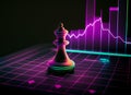 Chess on a Neon board with Stock trading graph background for Digital Financial strategy concept, Generative AI Royalty Free Stock Photo