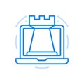 Chess online vector line icon. Ancient competitive strategy game. Large rook on laptop screen.