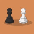 chess pawn black and white vector icon illustration flat style on orange background for web, landing page, banner, sticker, ads, Royalty Free Stock Photo