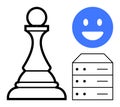 Chess pawn with blue happy face and server stack conveying strategy, optimism, and technology Royalty Free Stock Photo