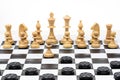 Chess pawn and checkers piece move Royalty Free Stock Photo