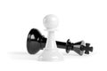 Chess pawn in front of a fallen king. Winning Success Concept. 3d illustration Royalty Free Stock Photo