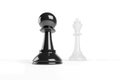 Chess pawn looks bigger than the king. Courage concept. 3d illustration