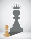 Chess pawn with the shadow of a big king, vector