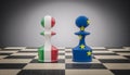 Chess pawns with Italian and European flag