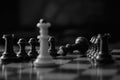 The chess piece of the black king fell at the feet of the white queen Royalty Free Stock Photo