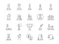 Chess piece. Competition game icons. Pawn or rook in chessman hand. Queen and king figures. Intellectual battle