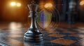 chess or chess piece concept. Black chess queen board with digital security shield glowing background, symbolizing strategy Royalty Free Stock Photo