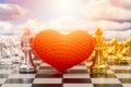 Chess piece with heart for playing unity game with love together no fight concept