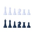 Chess piece icons. Board game. Black and white silhouettes isolated on white background. Vector illustration Royalty Free Stock Photo