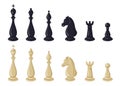 Chess piece logo. King and queen figures. Black or white knight. Horse, pawn and rook on game board. Bishop silhouette Royalty Free Stock Photo