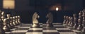 Chess pieces arranged on the chessboard and knights facing each other Royalty Free Stock Photo