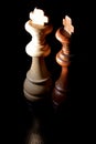 Chess pieces on black background and game