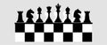 Chess pieces in black silhouette on a black and white board on gray background. Vector image Royalty Free Stock Photo