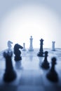 Chess pieces on board in blues Royalty Free Stock Photo