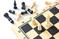 Chess pieces on chess board game top view Royalty Free Stock Photo