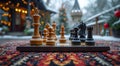 Chess pieces on the board outdoor in winter Royalty Free Stock Photo