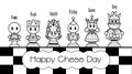Chess pieces cartoon characters, cute hand drawn banner for board game, happy chess day banner, vector illustration.