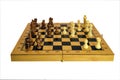 Chess pieces on a chessboard isolate on a white background close-up Royalty Free Stock Photo