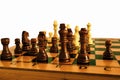 Chess pieces on a chessboard isolate on a white background close-up. Royalty Free Stock Photo