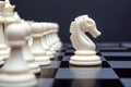Chess pieces on a chessboard, knight move, game. The concept of confrontation, career, competition, startup