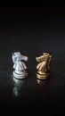 Chess pieces on dark background concepts of leadership or wining challenge battle fighting of business team player and risk