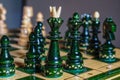 Chess pieces before the game. Chess board on the table. Selective focus Royalty Free Stock Photo