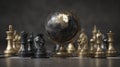 chess pieces and globe on a chessboard concept Royalty Free Stock Photo