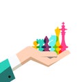 Chess Pieces in Human Hand. Business Strategy Illustration Royalty Free Stock Photo