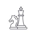 Chess pieces, knight and queen line icon concept. Chess pieces, knight and queen vector linear illustration, symbol