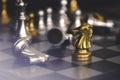 Chess pieces knights facing each other for a standoff. Chess knights confronting each other Royalty Free Stock Photo