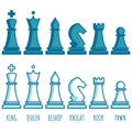 Chess pieces line collection. Chess game icon set. Simple flat set of chess game.