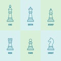 Chess pieces with named vector outline icons