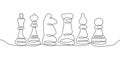 Chess pieces one line set art. Continuous line drawing of Pawn, Bishop, Knight, Rook, Queen, King. Royalty Free Stock Photo