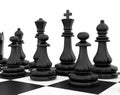 Chess pieces standing on black white chessboard Royalty Free Stock Photo