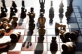 Chess pieces on a table in the park Royalty Free Stock Photo