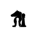 Chess pieces vector illustration. Chess Pieces: King, Knight, Rook, Pawns on a chessboard Royalty Free Stock Photo