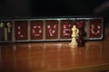 Chess pieces white queen and black king love inscription on background Royalty Free Stock Photo