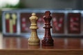 Chess pieces white queen and black king love inscription on background Royalty Free Stock Photo