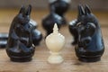 Chess pieces on wooden table, Planing game. chess uniqueness concept on the wooden background