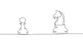 Chess player of pawn versus knight one line drawing vector. Continuous design of tactic game concept