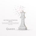 Chess queen low poly wire frame on white background. Royalty Free Stock Photo