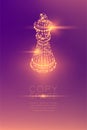 Chess Queen isometric wireframe polygon futuristic bokeh light f
