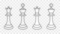 Chess queen and king contour isolated 3d. Black graceful main figures strategic victory in ancient logic game.