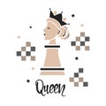Chess Queen piece. Cartoon vector illustration. Winning concept print